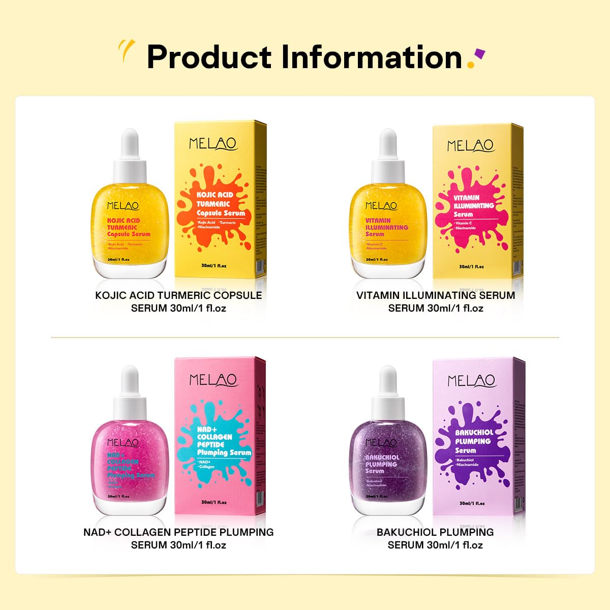 Face Serum with Niacinamide 4% | Vitamin C, Bakuchiol, NAD+ Collagen Peptide, Kojic Acid Turmeric Options | Korean Skincare for Brightening, Anti-Aging & Hydrating