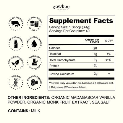 Cowboy - The Exclusive 1st Milking, Whole, Grass Fed Colostrum Supplement for Full Body Health - Bovine Colostrum Powder Packed w/Bioactive Nutrients
