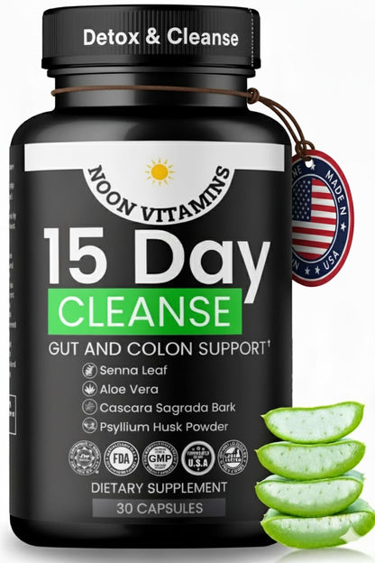 15-Day Colon Cleanse & Gut Detox – Natural Probiotic Cleanser with Senna Leaf, Psyllium & Aloe – Halal for Men & Women – Supports Digestive Health