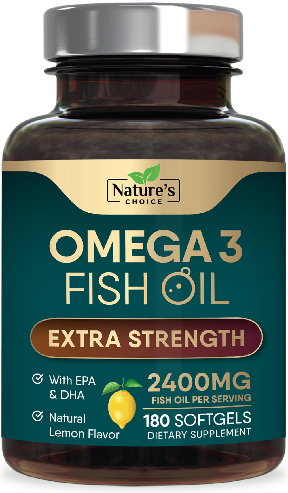 Omega 3 Fish Oil Supplements - 2400mg Fish Oil Per Serving - Triple Strength Omega-3 with Fatty Acids EPA & DHA - Natural Heart, Brain & Immune Support