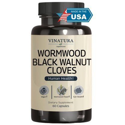 VINATURA Wormwood Black Walnut Clove Capsules - Cleanse, Detox, Intestinal Guard Formula Supplement for Humans, with Wormwood herb