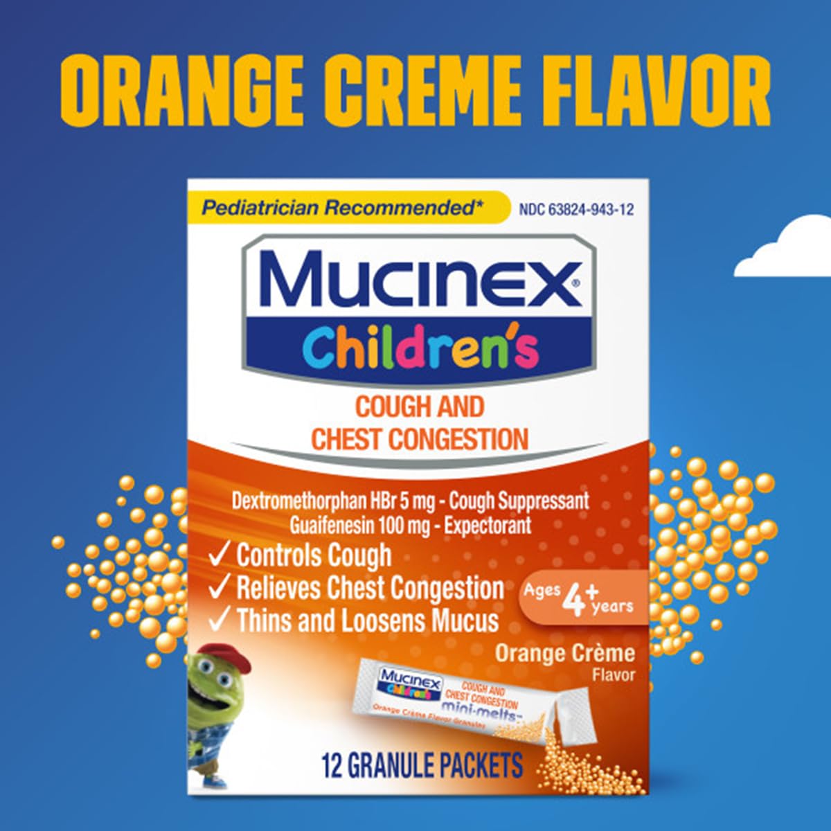 Mucinex Children's Chest Congestion Expectorant and Cough Suppressant Mini-Melts, Orange Cream, 12 Count (Packaging May Vary) Mucinex buy supplements Au