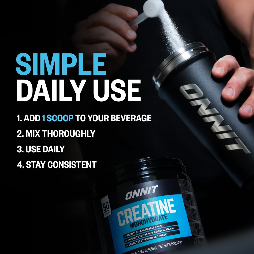 ONNIT Creatine Monohydrate Powder – Unflavored, 90-Serving Value Size – Supports Strength, Lean Muscle, and Brain Energy† – Keto Friendly