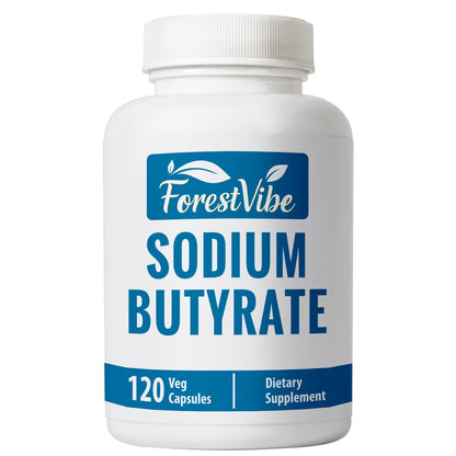ForestVibe Sodium Butyrate Supplement 1200mg, Yielding 960mg Butyric Acid, 120 Vegan Capsules, 2 Month Supply, Non-GMO