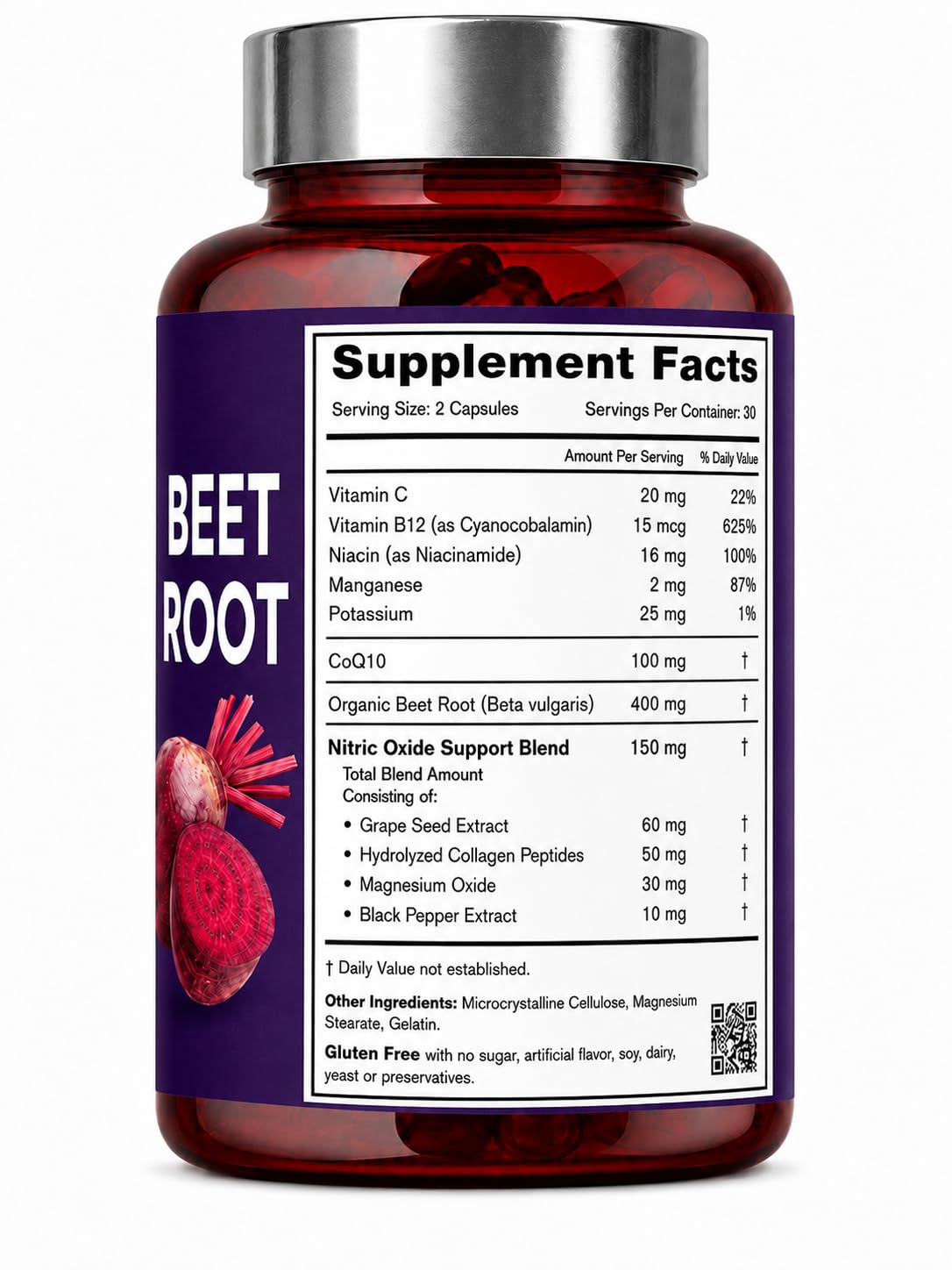 VITAMISAN Beets Root – 2 Pack (120 Capsules) – Organic Beet Root with CoQ10 and Collagen