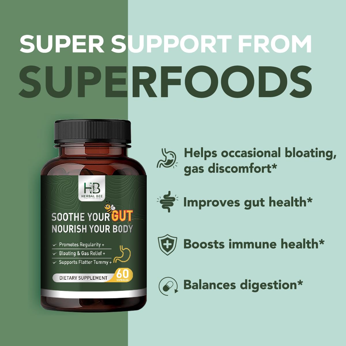 Rigma Herbal BEE Gut Health - Gas and Bloating Relief, Constipation, Leaky Gut Repair - Gut Cleanse & Restore Digestion