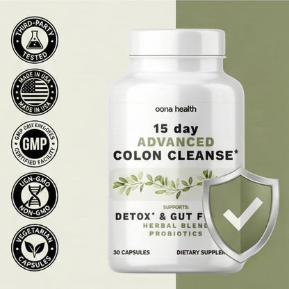 15 Day Advanced Colon Cleanse, Probiotics & Natural Herbs, Supports Detox & Gut Flora for Women & Men, with Cascara Sagrada, Psyllium Husk & Senna Leaf