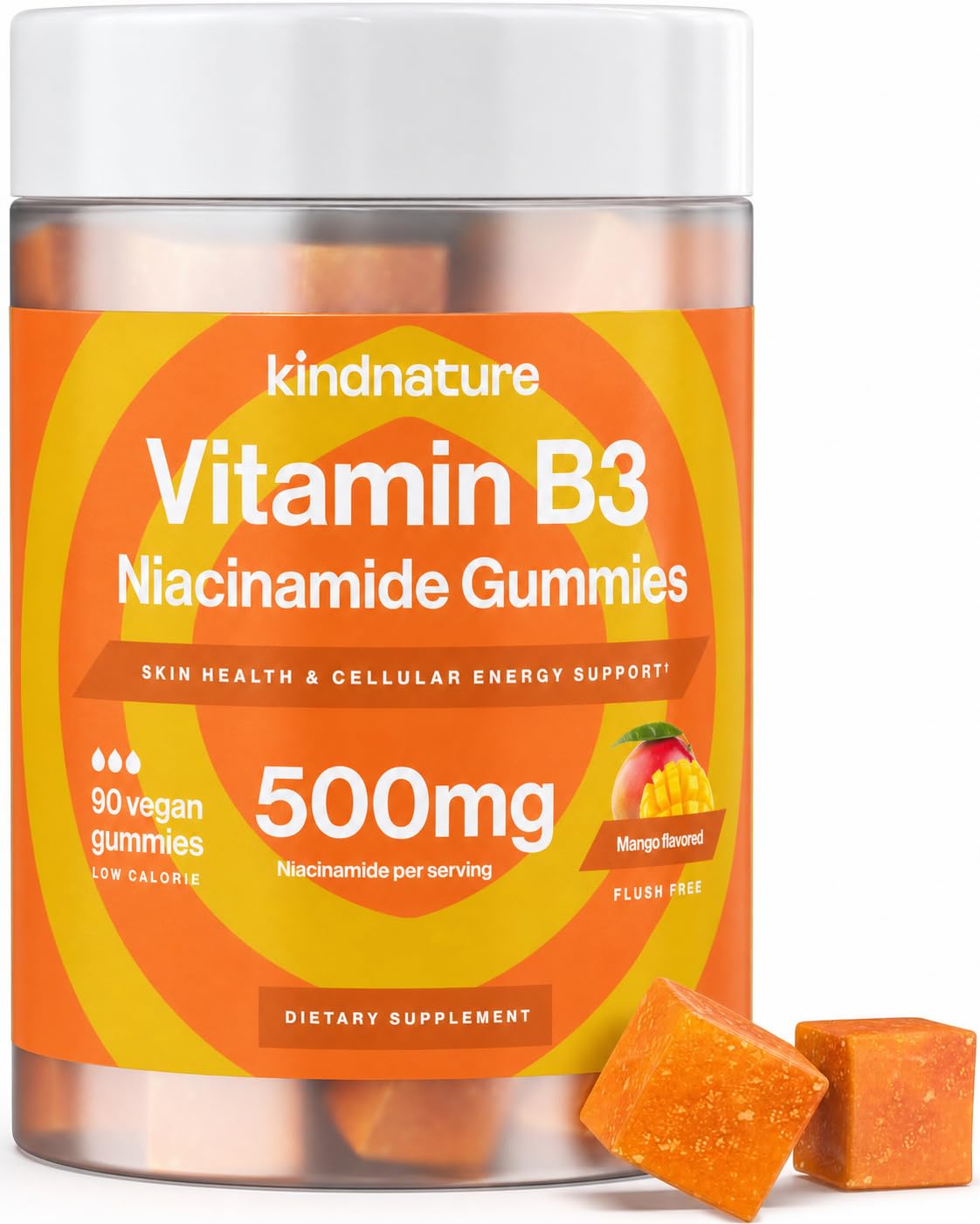 kindnature Vitamin B3 Niacinamide Gummies 500mg – Flush-Free Niacin Supplement – Supports Skin, Energy & Nervous System Wellness – Vegan, Non-GMO