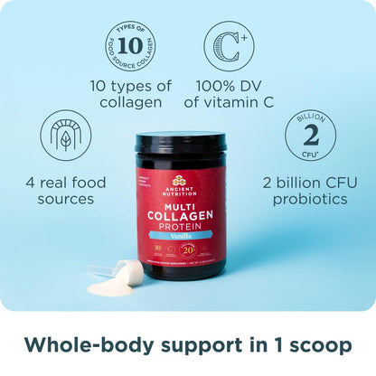 Ancient Nutrition Collagen Peptides Powder, Multi Collagen Protein, Women & Men, Vitamin C, Probiotics, Hydrolyzed Collagen, Supports Skin, Joints, Gut Health, Vanilla, 45 Servings Ancient Nutrition buy supplements Au