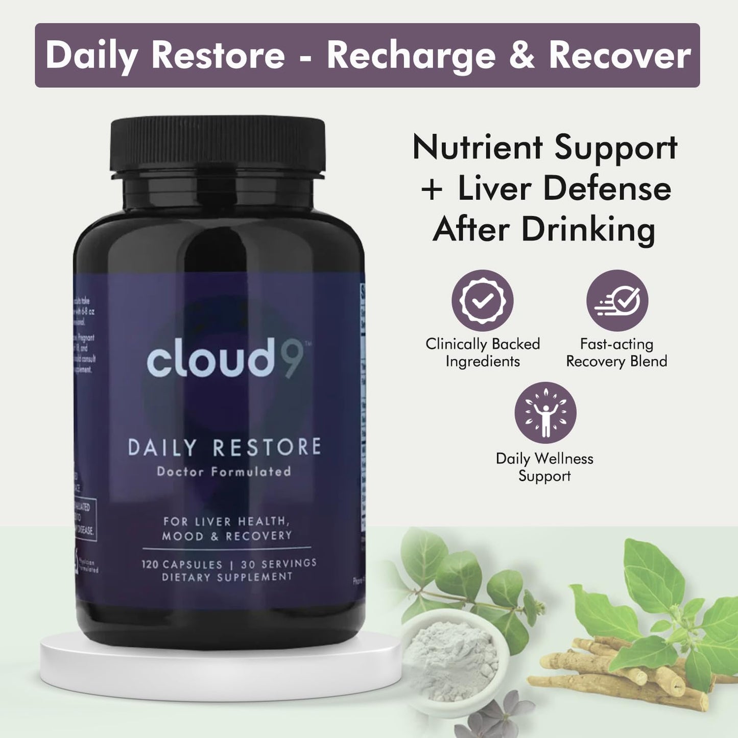 Cloud9 Daily Restore – Liver Detox & Recovery Supplement with Milk Thistle, NAC & B-Vitamins – Energy, Focus & Nutrient Support