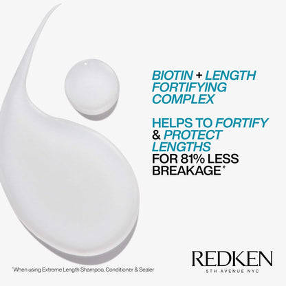 Redken Extreme Length Shampoo For Damaged Hair - Prevents Breakage and Strengthens Hair, Infused With Biotin For Hair Growth, 10.1 Fl Oz