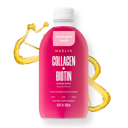 MAËLYS Collagen + BIOTIN Supercharged Liquid Collagen - Drinkable Hydrolyzed Type I & III Collagen Supplement with Biotin, Vitamin C, Zinc & Folic Acid
