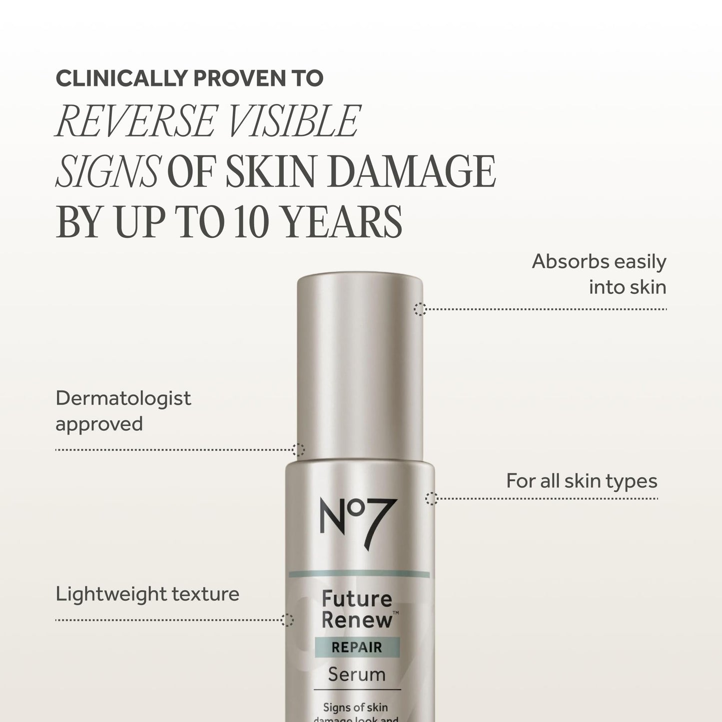 No7 Future Renew Damage Reversal Anti Aging Serum for Face - Face Serum for Women with Peptides to Support Skin Repair - Helps Reduce Fine Lines, Wrinkles,