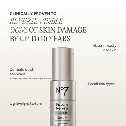 No7 Future Renew Damage Reversal Anti Aging Serum for Face - Face Serum for Women with Peptides to Support Skin Repair - Helps Reduce Fine Lines, Wrinkles,