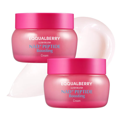 EQQUALBERRY NAD+ Peptide Boosting Cream Double Pack | NAD+ 5% & 13 Peptides Anti-Aging Korean Skincare Face & Body Cream | Firming & Lifting Pink Neck Cream