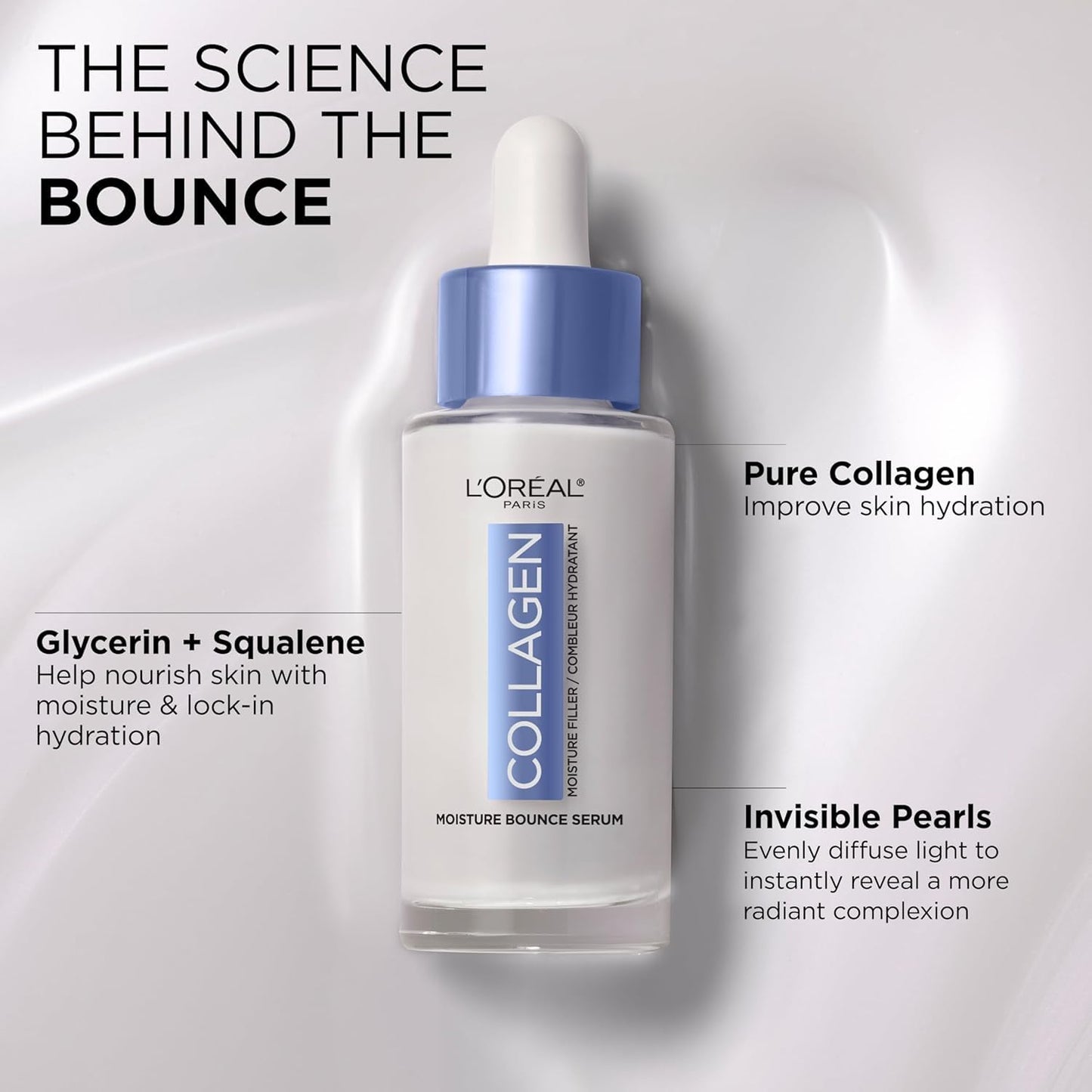 L'Oreal Paris Collagen Moisture Filler Moisture Bounce Face Serum, Glow Serum with Collagen, Glycerin, and Squalane for Bouncy