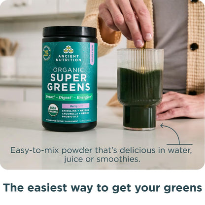 Ancient Nutrition SuperGreens Powder with Probiotics, Organic Berry Flavor Greens, Made from Real Fruits, Vegetables and Herbs, Digestive and Energy Support, 25 Servings, 6.7oz Ancient NutritionBuy Supplements Australia