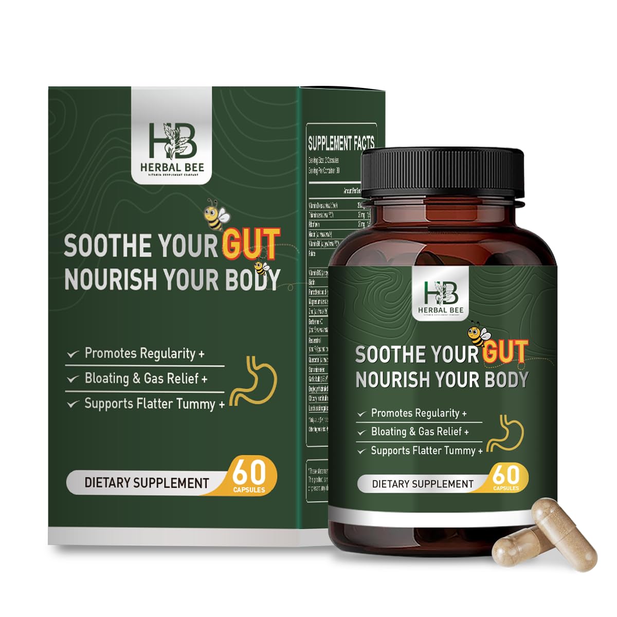 Rigma Herbal BEE Gut Health - Gas and Bloating Relief, Constipation, Leaky Gut Repair - Gut Cleanse & Restore Digestion