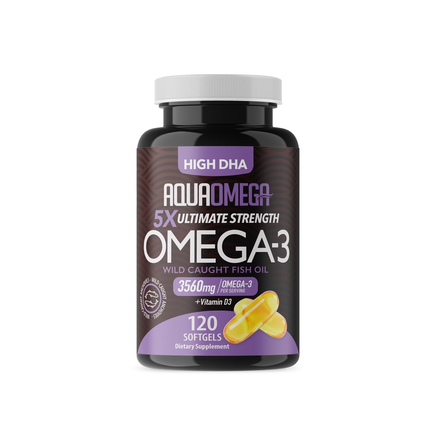 5X Ultimate Strength Omega 3 Fish Oil Supplements with High DHA and EPA Omega 3 Fatty Acids, Fish Oil Supplement with Vitamin D