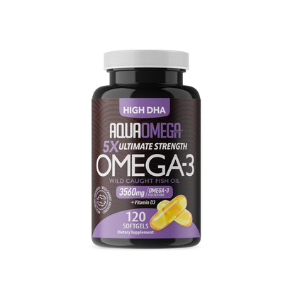5X Ultimate Strength Omega 3 Fish Oil Supplements with High DHA and EPA Omega 3 Fatty Acids, Fish Oil Supplement with Vitamin D