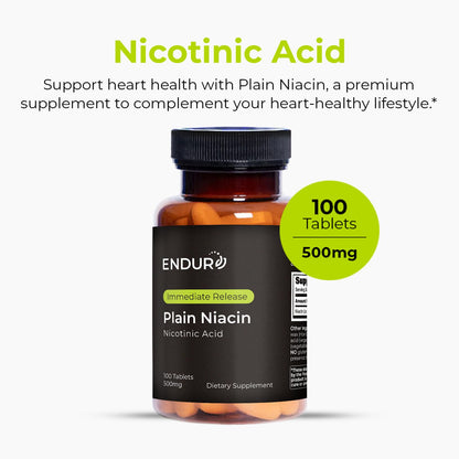 Endur Plain Niacin (Nicotinic Acid), Heart Health & Healthy Cholesterol Balance Supplement, Immediate-Release Formula, Gluten Free,