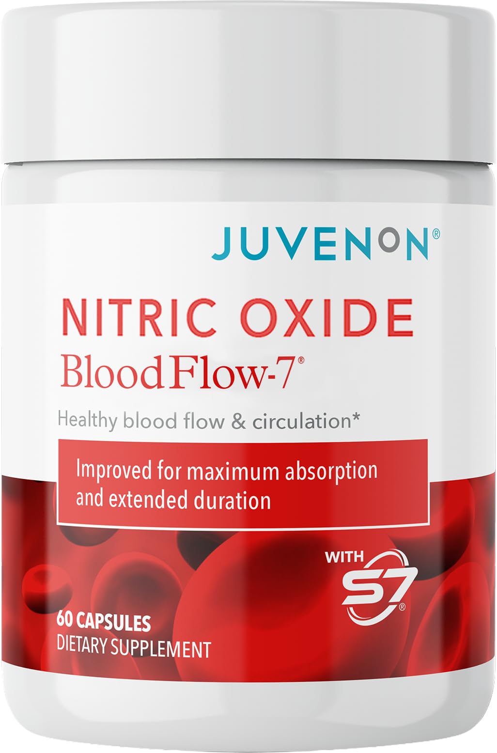 Juvenon BloodFlow-7 Nitric Oxide Supplements for Men & Women - Natural Nitric Oxide Booster with Nitrosigine® + S7® - Blood Flow