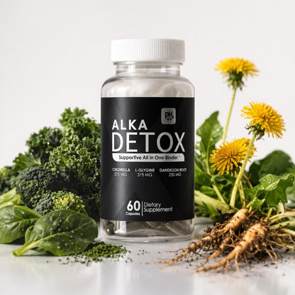 AlkaDetox Binder Tablet with Fiber chlorella/Chlorophyll, Liver & Gut Detox Cleanse, Colon and Toxin Flush. glycine and Dandelion