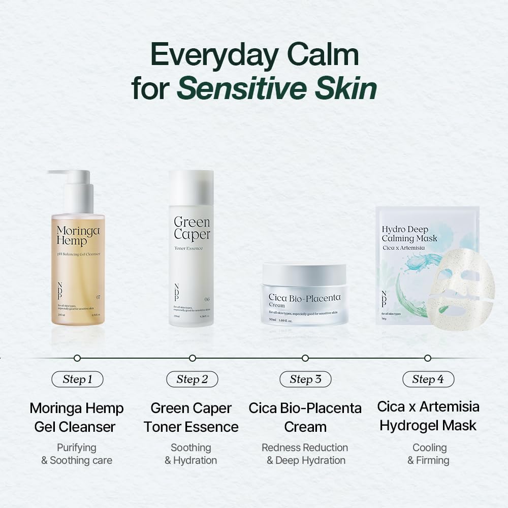 NATURAL DERMA PROJECT NDP Cica Cream - Gel Face Moisturizer for Sunburn Relief, lightweight Korean Moisturizer for Sensitive Skin, Centella Asiatica,