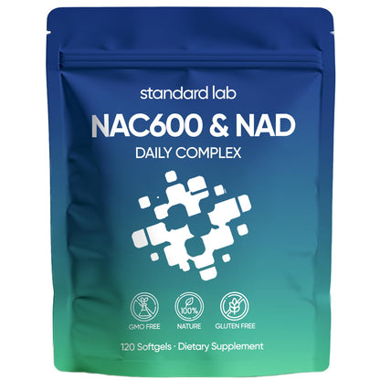 AMOQUCT Standard Lab NAC 600mg & NAD+ Daily Complex Capsules, NAC Supplement with NAD for Antioxidant, Cellular Energy and Immune Support, Daily Wellness Formula