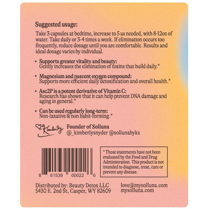 Solluna by Kimberly Snyder Oxygenated Magnesium Colon Cleanse with Asc2P — Gentle Detoxification and Bloating Relief — Fast Acting, Non-Laxative Detox