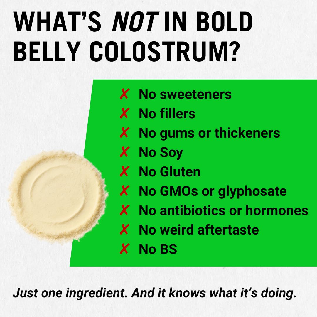 Bold Belly Colostrum Powder Supplement - Whole Cream Bovine Colostrum for Gut & Immune Support, Grass-Fed USA Cows, Cold-Processed