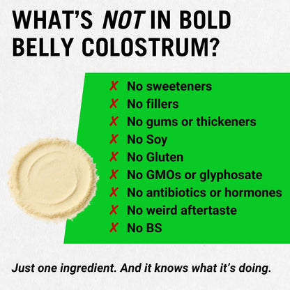 Bold Belly Colostrum Powder Supplement - Whole Cream Bovine Colostrum for Gut & Immune Support, Grass-Fed USA Cows, Cold-Processed