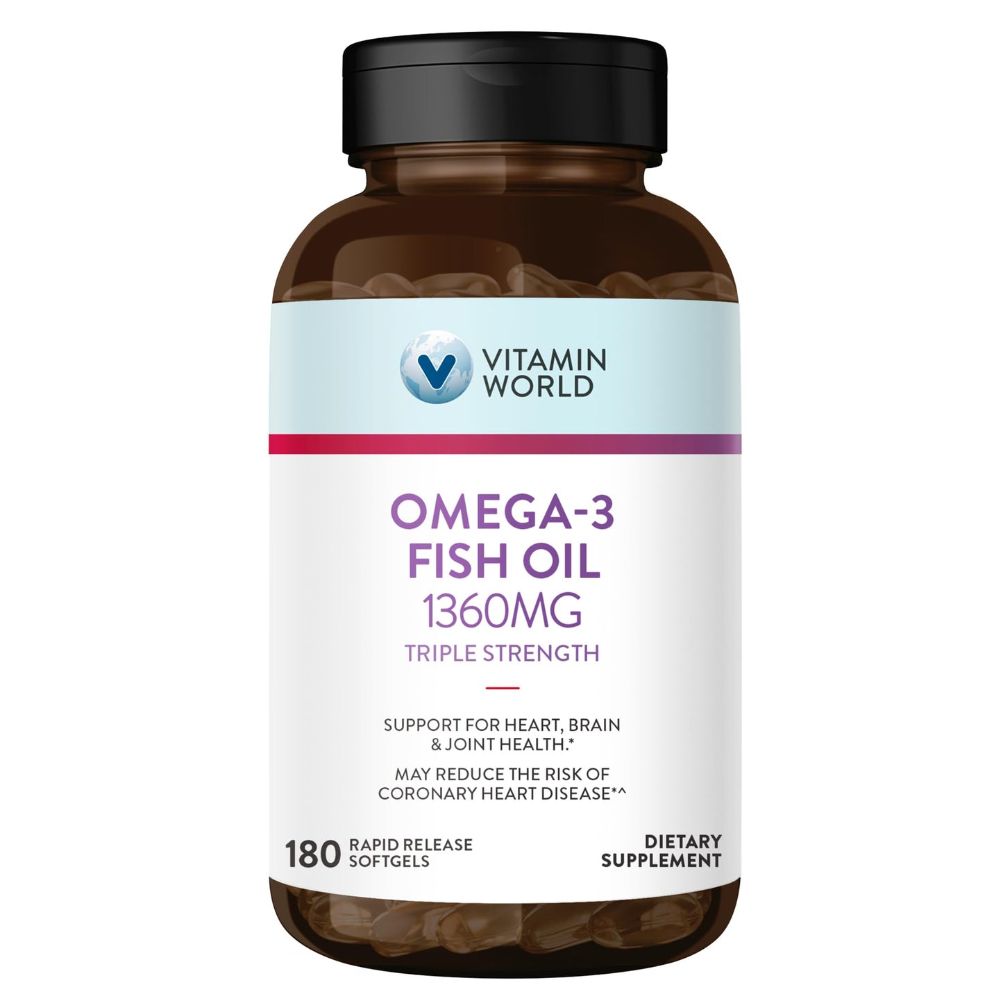 Vitamin World Triple Strength Omega 3 Fish Oil 1360 mg Supplement, 950 mg Active Omega-3 Fatty Acids with EPA & DHA, Supports Heart, Brain & Joint Health