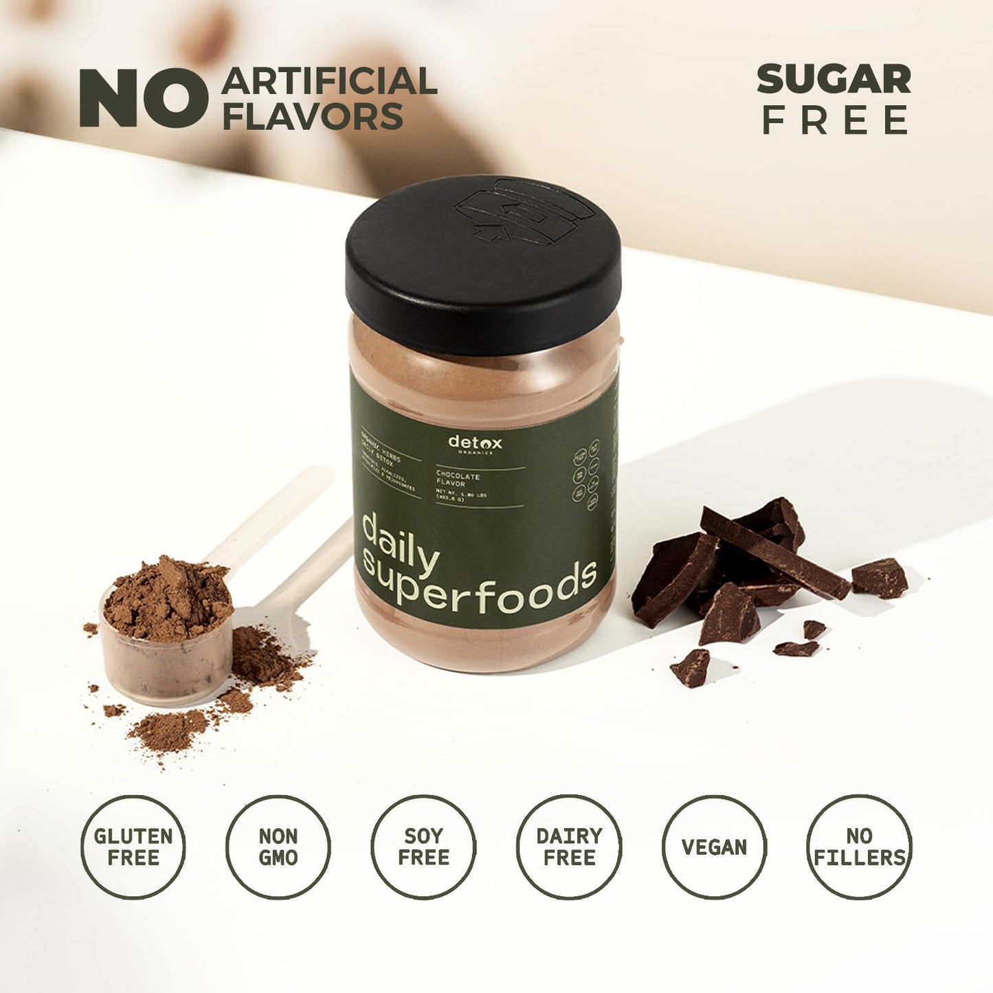 Greens Superfood Powder – USDA Organic Chocolate Flavor Cleanse & Detox Smoothie Mix – Digestive Enzymes, Immune Support, Bloating Relief, Vegan