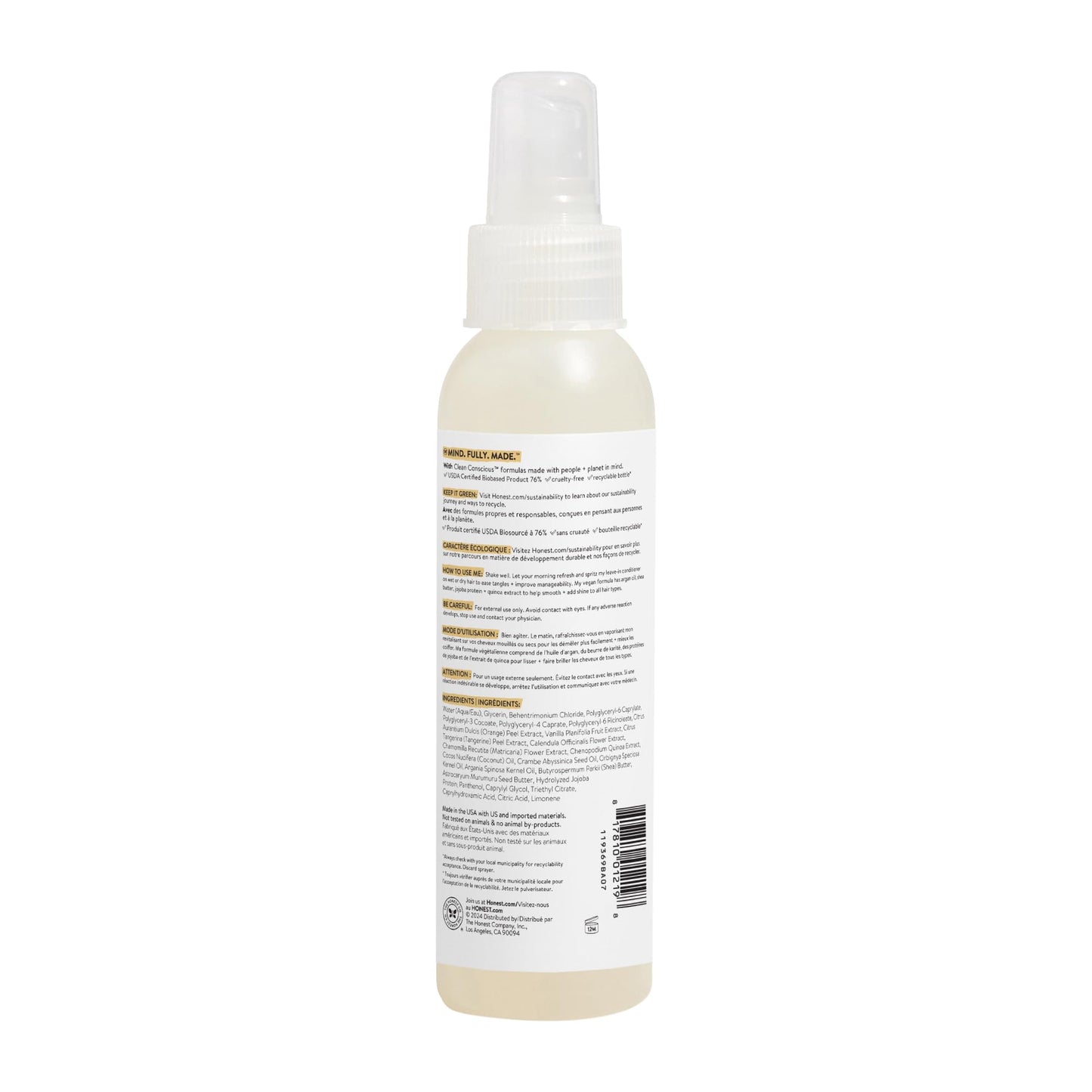 The Honest Company Conditioning Hair Detangler, Tear-Free, Hypoallergenic, Leave-In Conditioner and Fortifying Spray