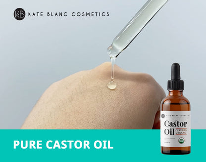 Kate Blanc Cosmetics Castor Oil Organic for Hair, Lashes, Face, Skin (2oz), 100% Pure, Cold Pressed, Hexane Free Hair Oil.