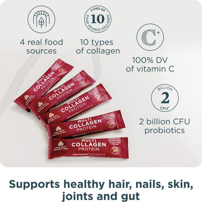 Ancient Nutrition Collagen Peptides Powder, Multi Collagen Protein, Women & Men, Vitamin C, Probiotics, Hydrolyzed Collagen, Supports Skin