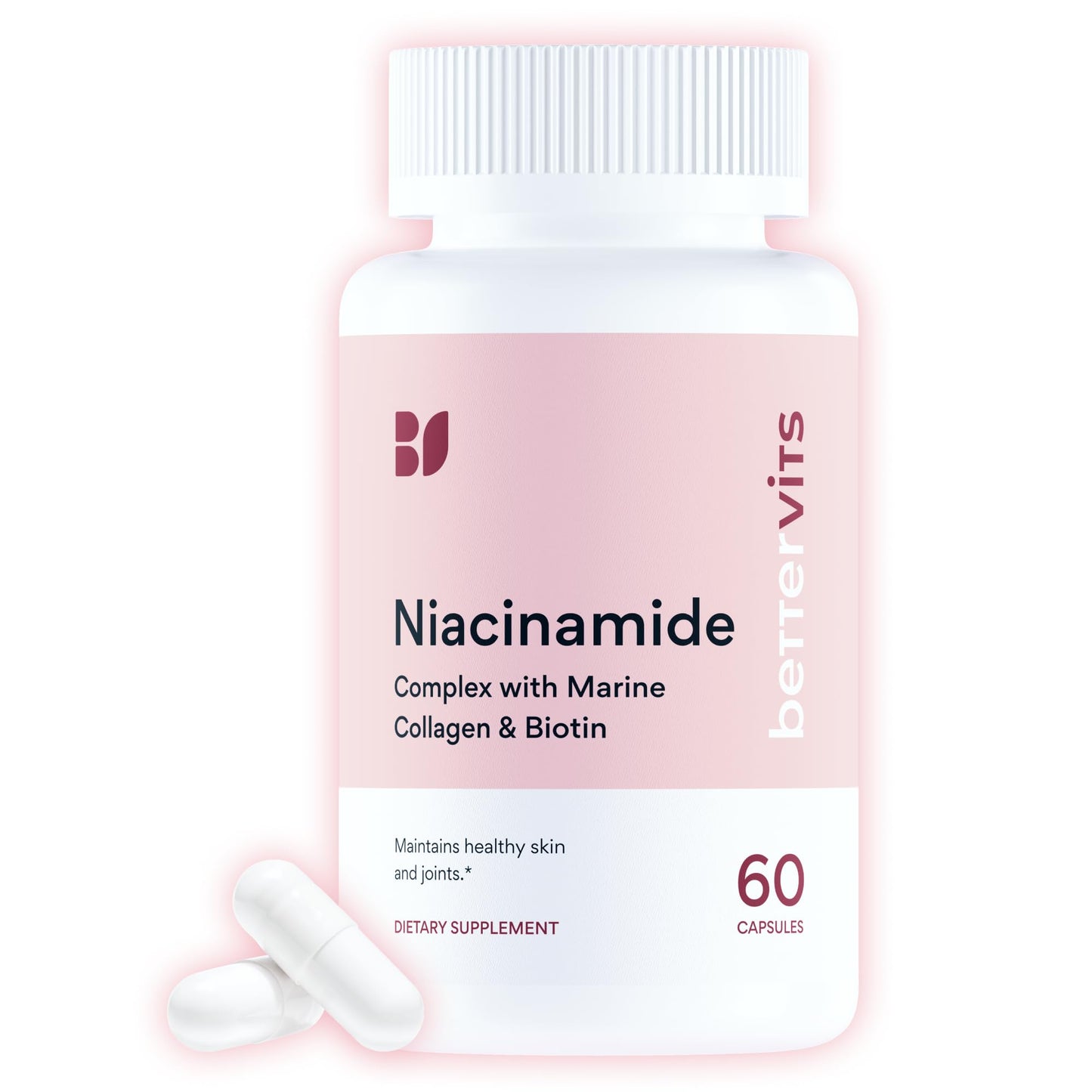 Bettervits Niacinamide Supplement with Vitamin B3, Marine Collagen & Hyaluronic Acid | High-Strength Vitamin B3 Capsules 300 mg. with Turmeric for Energy Metabolism