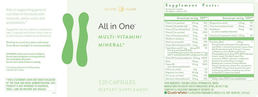 Holistic Health All in ONE Multi Vitamin and Mineral for Antioxidant Boost, Multi Minerals Supplement for Supporting Methylation