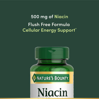 Nature's Bounty Niacin 500mg Flush Free, Cellular Energy Support, Supports Nervous System Health, 120 Capsules