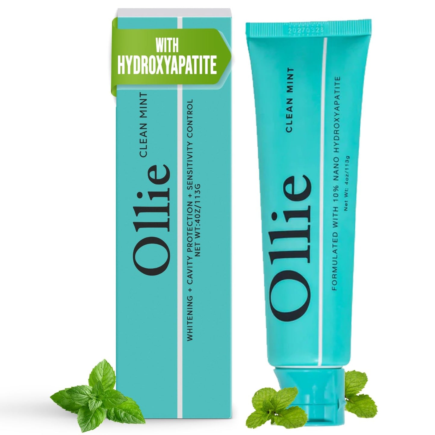 Ollie Fluoride Free 10% Nano Hydroxyapatite Toothpaste for Remineralizing Enamel, Sensitive Teeth & Whitening,