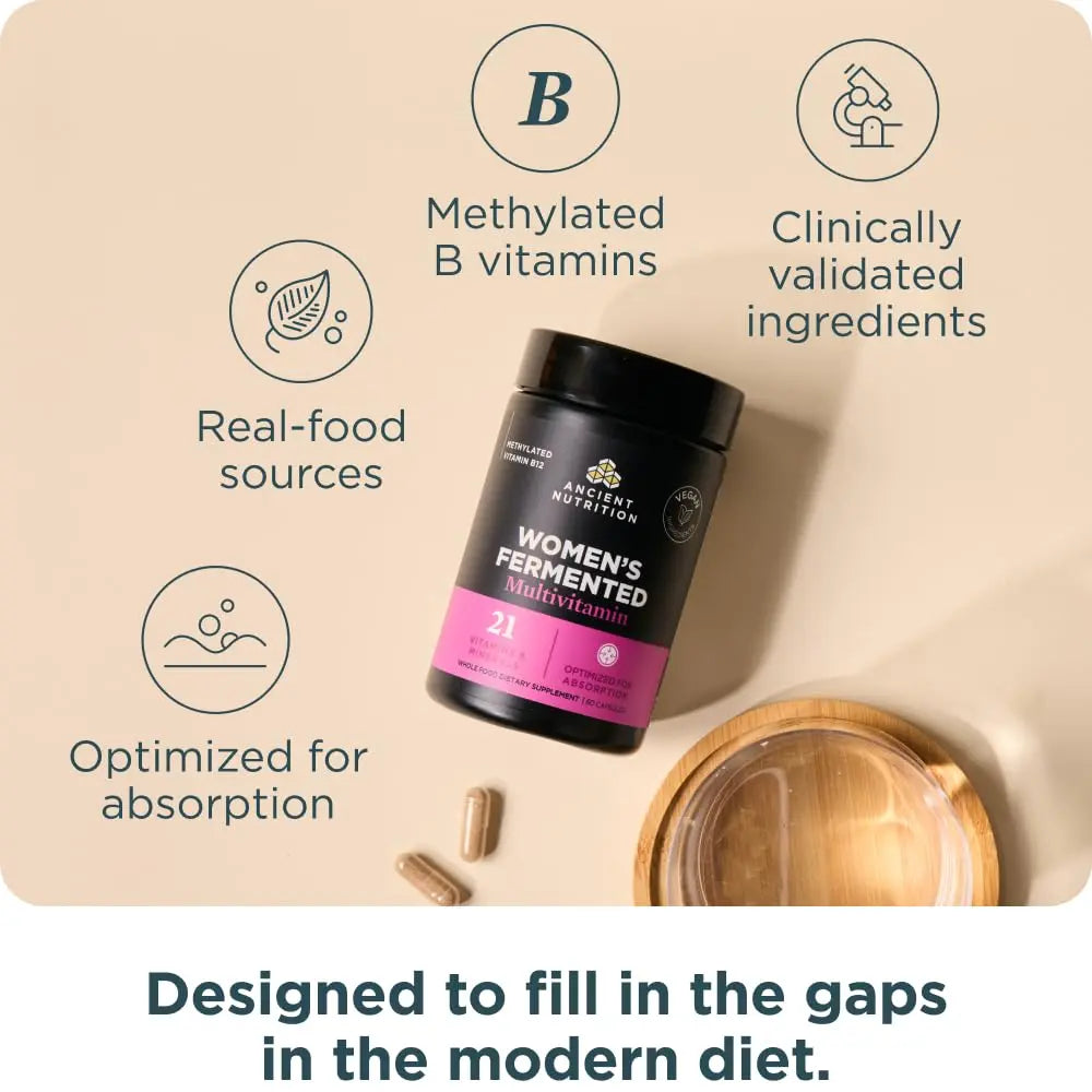 Ancient Nutrition Multivitamin for Women, Women's Fermented Multivitamin with Vitamin C, D, K, Zinc & Magnesium Ancient Nutrition