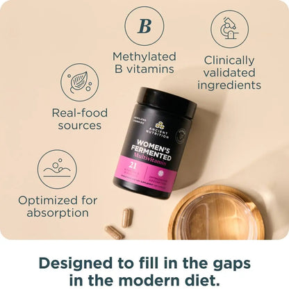 Ancient Nutrition Multivitamin for Women, Women's Fermented Multivitamin with Vitamin C, D, K, Zinc & Magnesium Ancient Nutrition