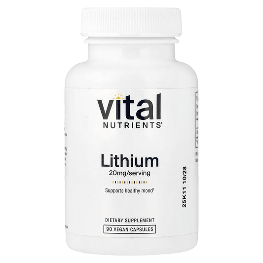 Vital Nutrients Lithium Orotate - Vegan Lithium Supplements for Memory, State of Mind, and Behavioral Health* - 20mg - Gluten, Dairy, Soy Free - 90 Capsules