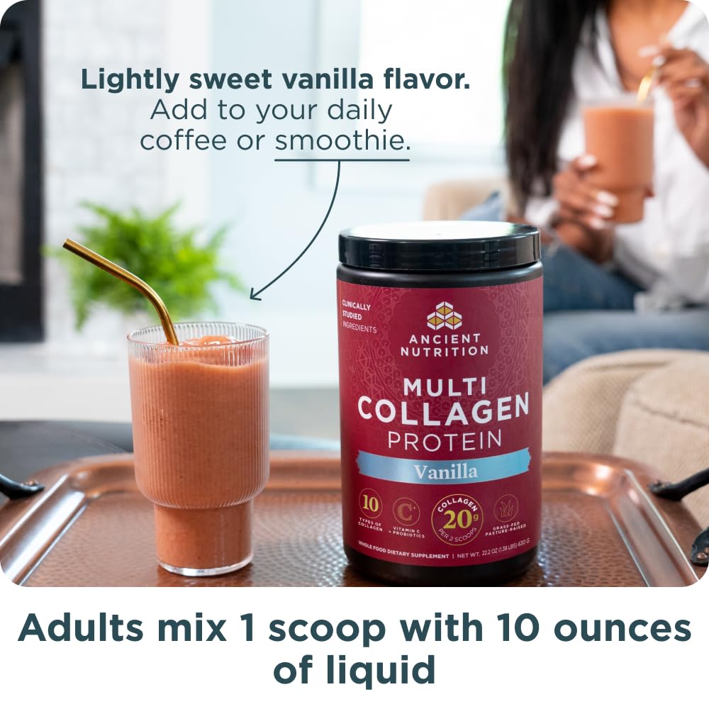 Ancient Nutrition Collagen Peptides Powder, Multi Collagen Protein, Women & Men, Vitamin C, Probiotics, Hydrolyzed Collagen, Supports Skin, Joints, Gut Health, Vanilla, 45 Servings Ancient Nutrition buy supplements Au