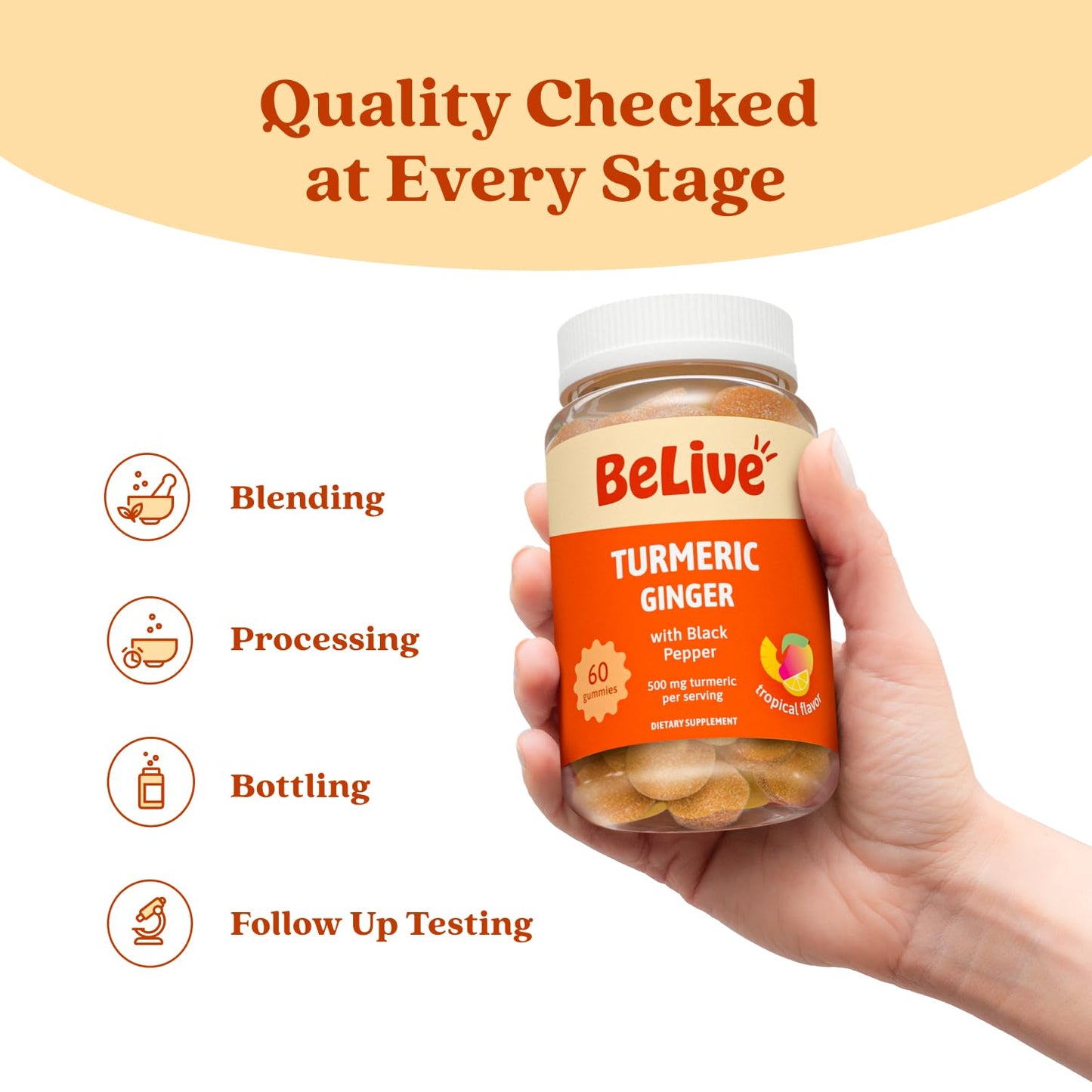 BeLive Turmeric and Ginger Gummies - 500mg - Joint and Mobility Support Supplement - Curcumin with Black Pepper for Enhanced Absorption