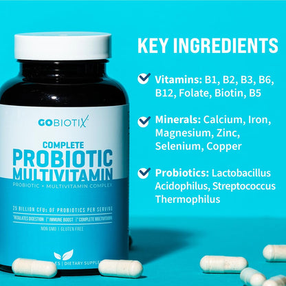 GOBIOTIX Multivitamin with Probiotics and Digestive Enzymes - 25 Billion CFU - Digestive Health, Probiotics