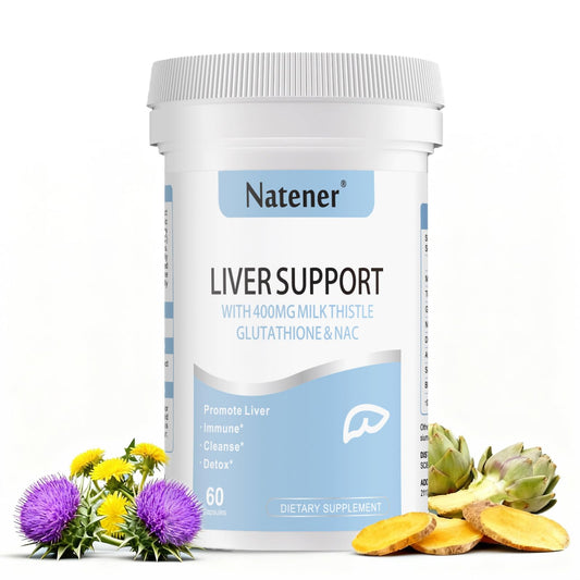Natener Liver Support with 200mg Milk Thistle, 100mg Glutathione, 100mg NAC, 150mg Tumeric, Dandelion, Artichoke, Liver Cleanse Detox & Repair, Supports Energy*, Immunity & Liver Health*, 60 caps Natener buy supplements Au