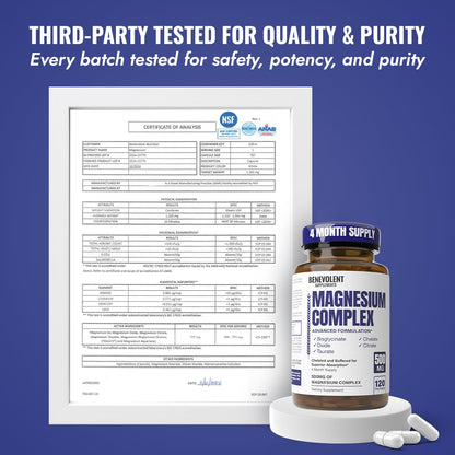 Magnesium Complex Supplement, 4 Month Supply of 500mg 5-in-1 Bisglycinate, Oxide, Taurate, Aspartate, Citrate, Max Absorption Magnesium Supplement for Calm, Sleep & Leg Cramps, 120 Capsule Benevolent Nourishment buy supplements Au