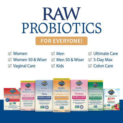 Garden of Life Probiotics for Women and Men - Raw Probiotics Colon Care 50 Billion CFU and Enzymes, Shelf Stable Once Daily Acidophilus Probiotic for Regularity